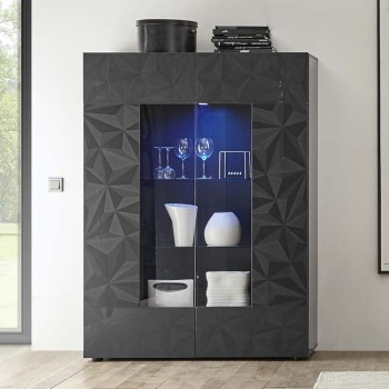 Showcase with 2 doors in black PRISMA glass