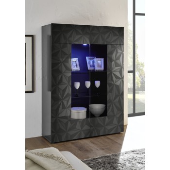 Showcase with 2 doors in black PRISMA glass