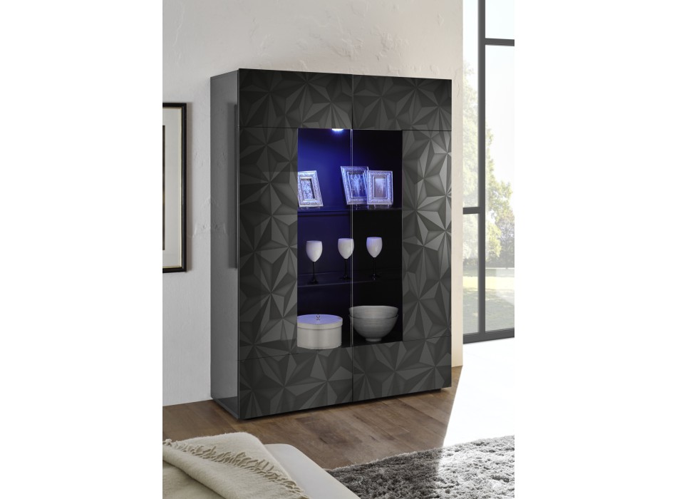 Showcase with 2 doors in black PRISMA glass